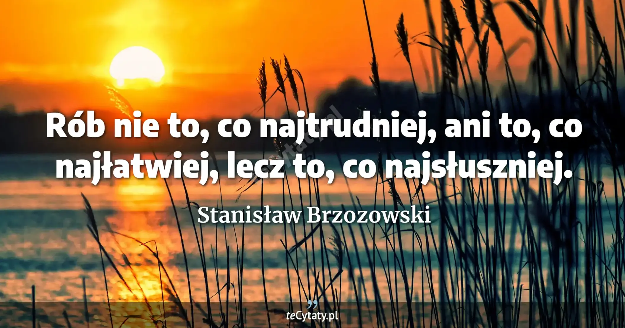 Rób nie to, co najtrudniej, ani to, co najłatwiej, lecz to, co najsłuszniej. - Stanisław Brzozowski