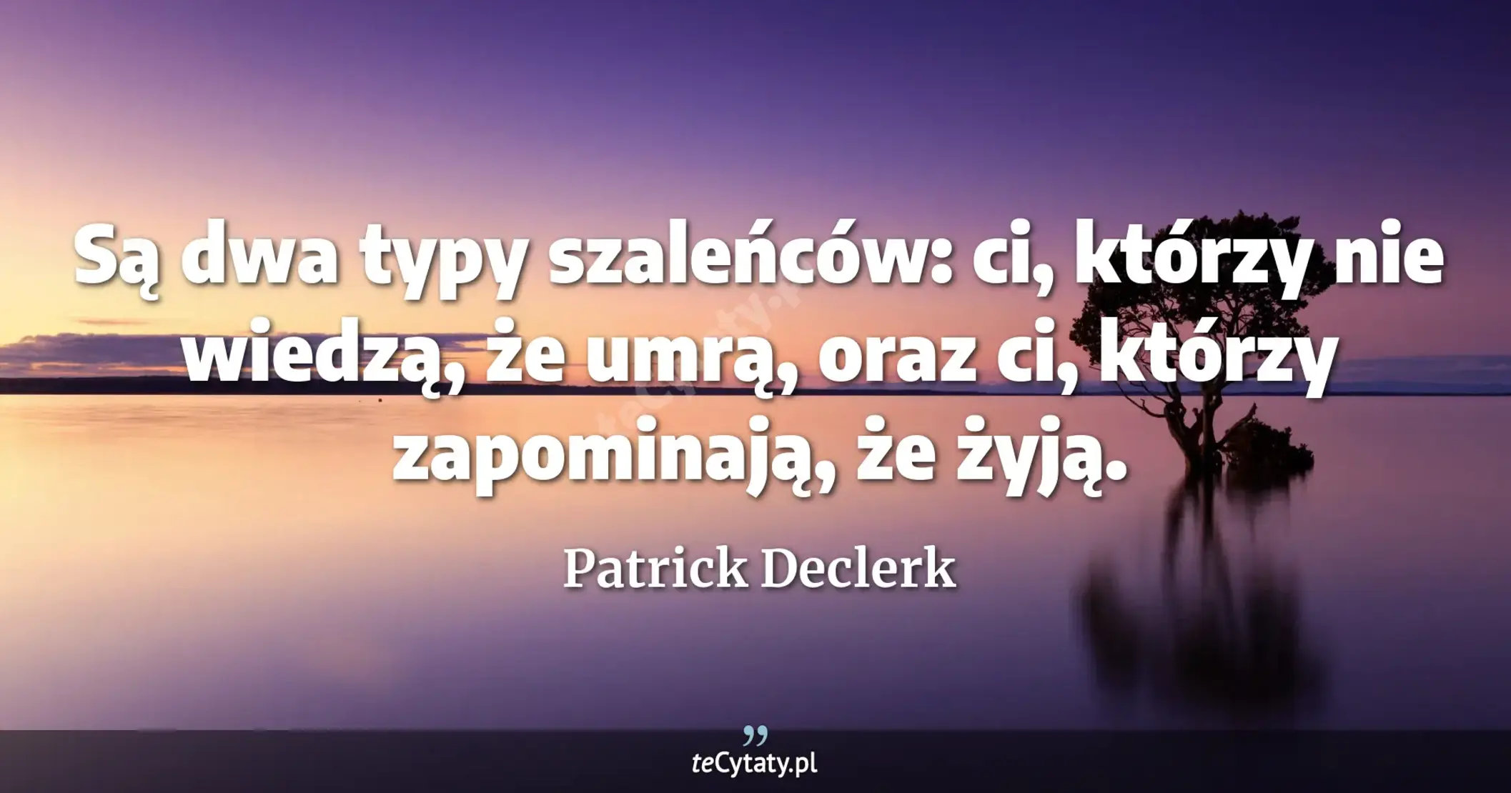 Są dwa typy szaleńców: ci, którzy nie wiedzą, że umrą, oraz ci, którzy zapominają, że żyją. - Patrick Declerk