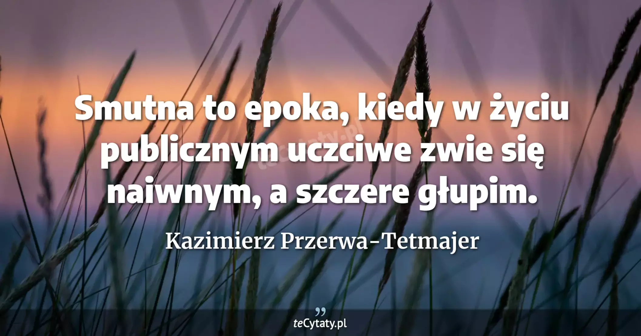 Smutna to epoka, kiedy w życiu publicznym uczciwe zwie się naiwnym, a szczere głupim. - Kazimierz Przerwa-Tetmajer
