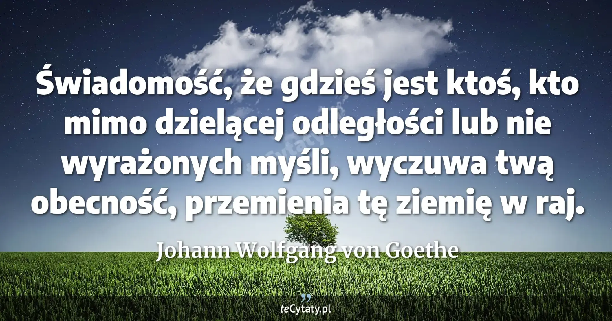 Świadomość, że gdzieś jest ktoś, kto mimo dzielącej odległości lub nie wyrażonych myśli, wyczuwa twą obecność, przemienia tę ziemię w raj. - Johann Wolfgang von Goethe