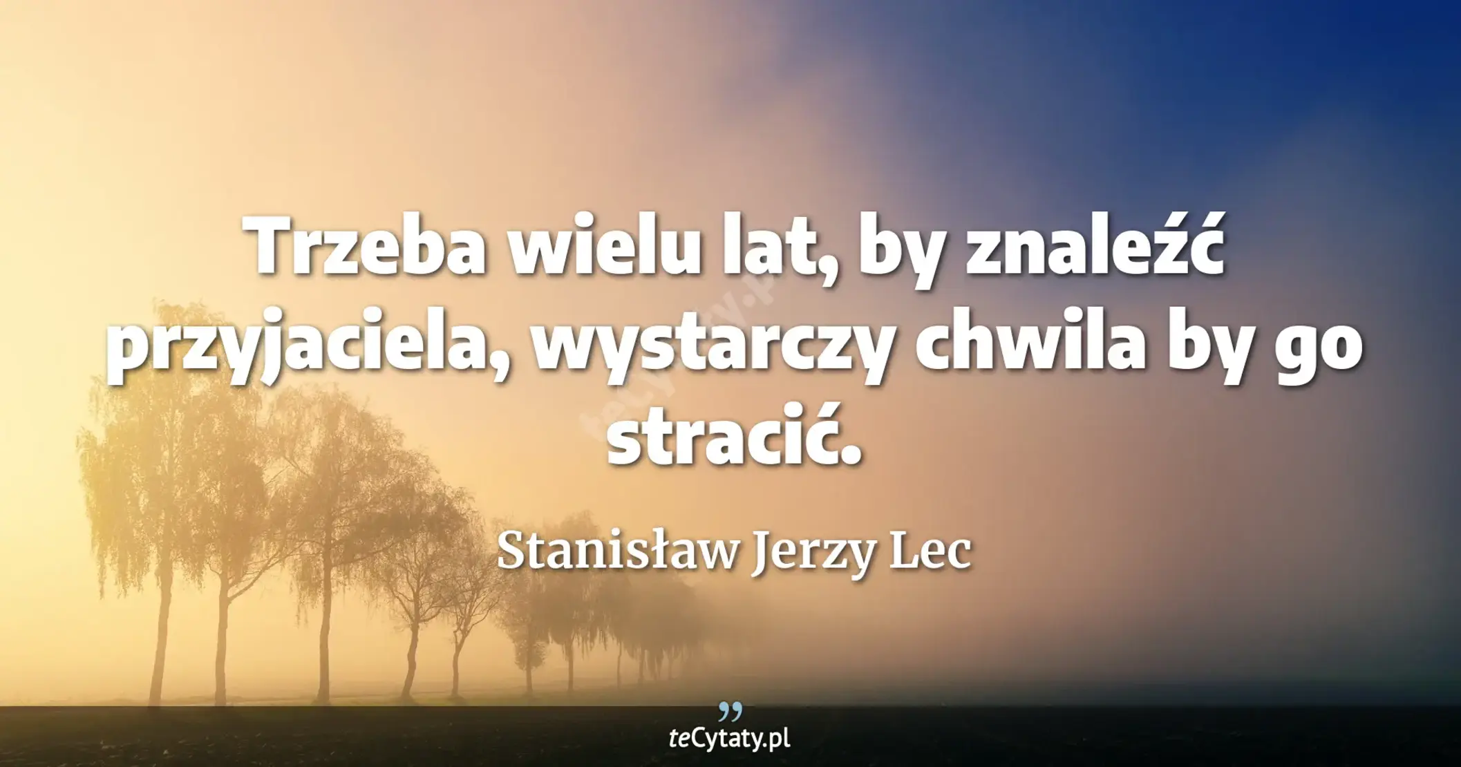 Trzeba wielu lat, by znaleźć przyjaciela, wystarczy chwila by go stracić. - Stanisław Jerzy Lec