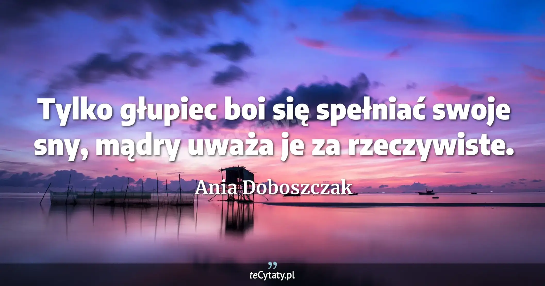 Tylko głupiec boi się spełniać swoje sny, mądry uważa je za rzeczywiste. - Ania Doboszczak