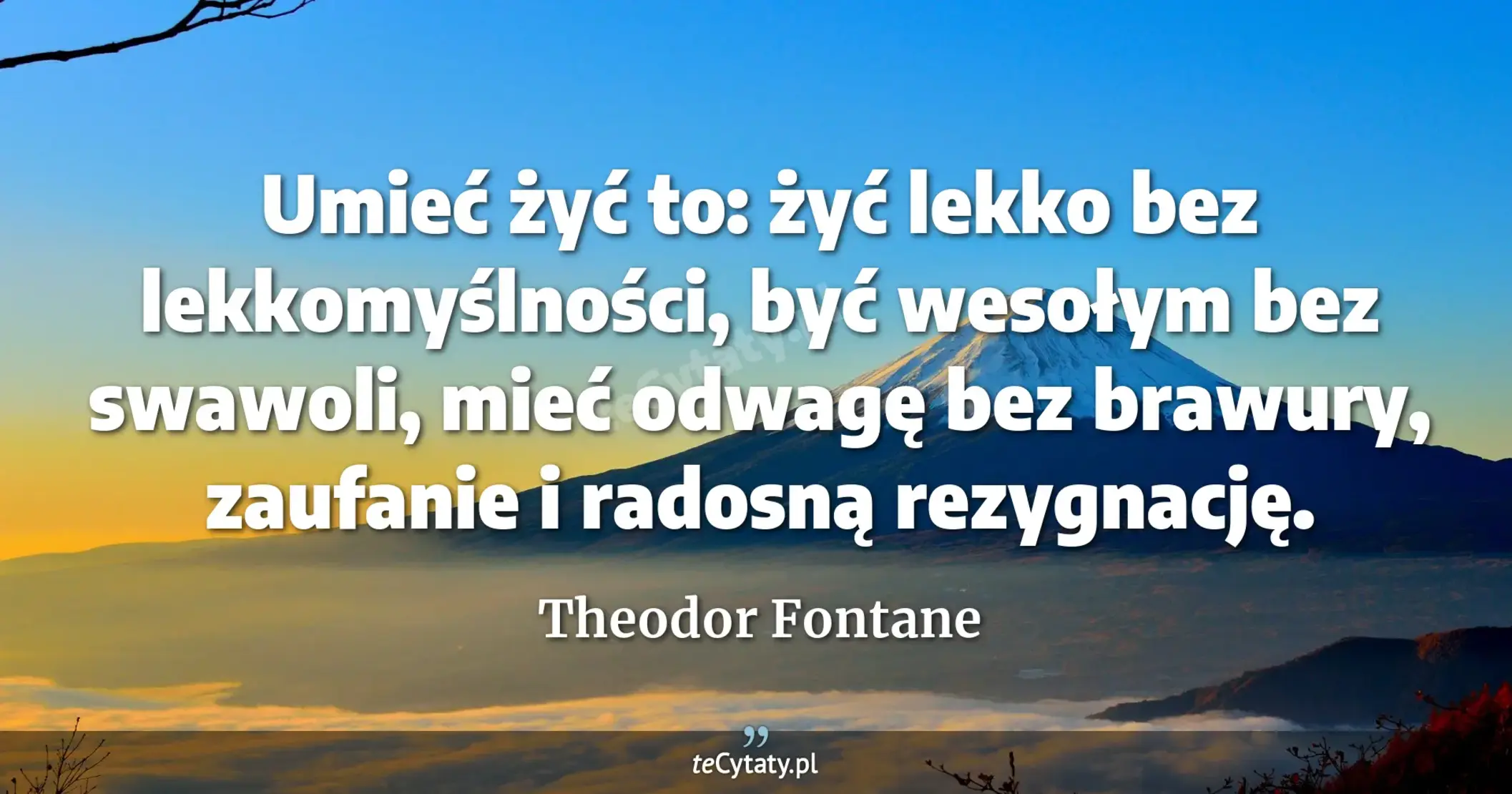 Umieć żyć to: żyć lekko bez lekkomyślności, być wesołym bez swawoli, mieć odwagę bez brawury, zaufanie i radosną rezygnację. - Theodor Fontane