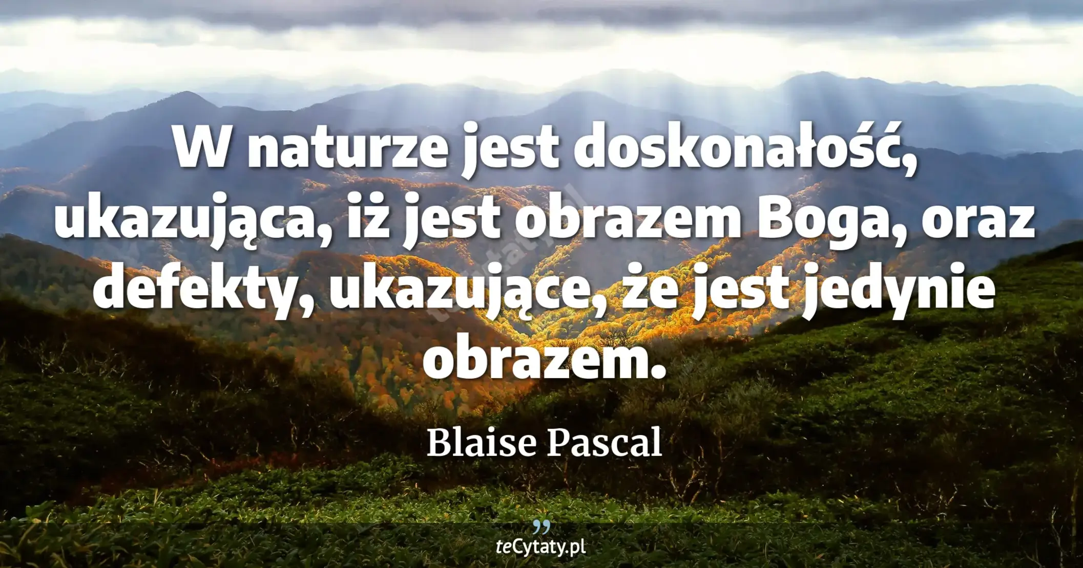W naturze jest doskonałość, ukazująca, iż jest obrazem Boga, oraz defekty, ukazujące, że jest jedynie obrazem. - Blaise Pascal