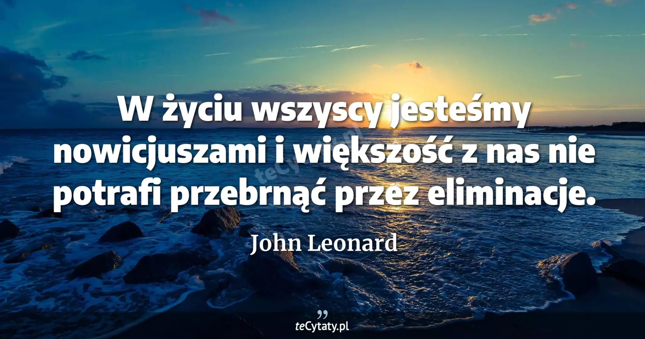 W życiu wszyscy jesteśmy nowicjuszami i większość z nas nie potrafi przebrnąć przez eliminacje. - John Leonard