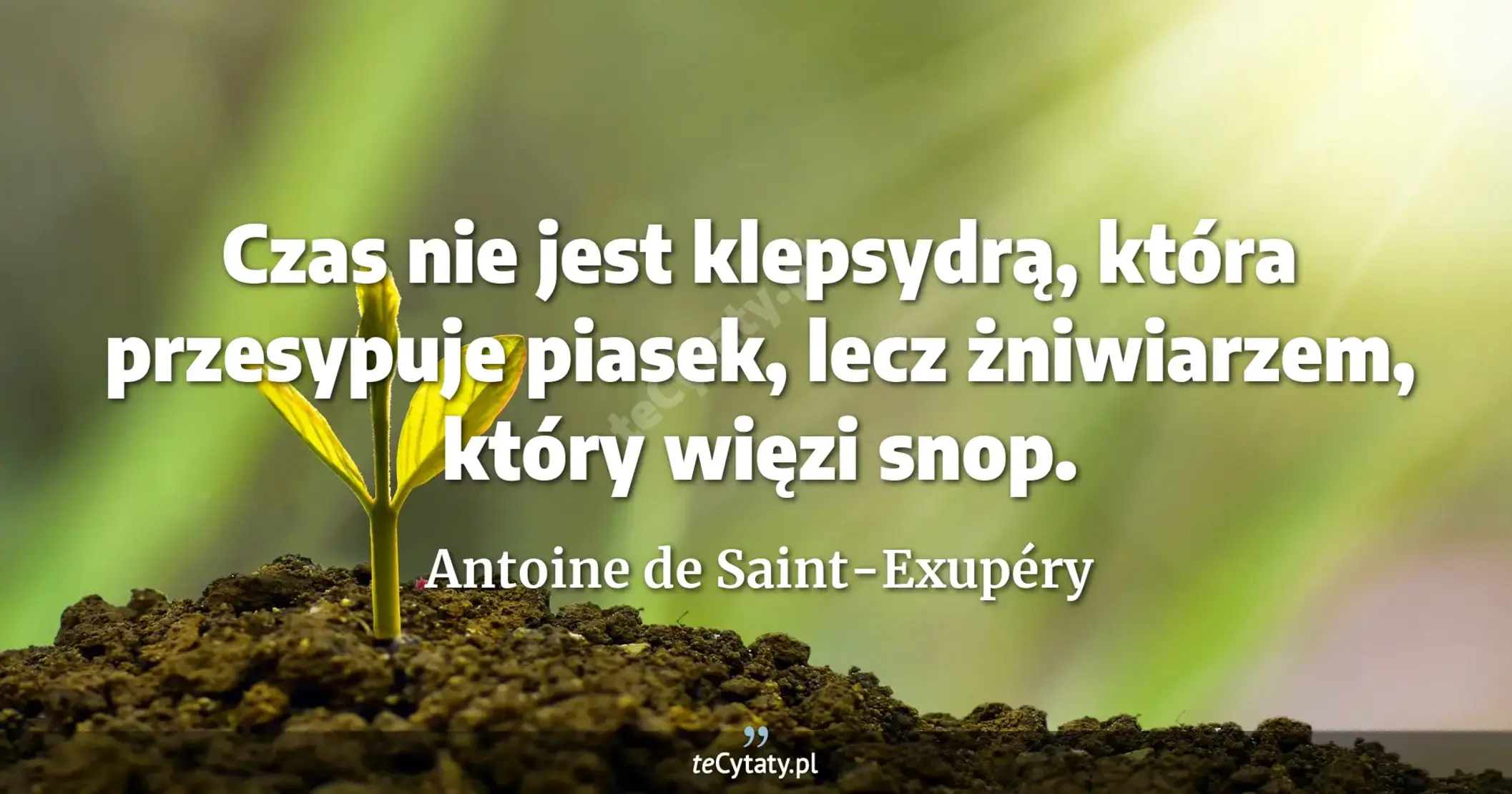 Czas nie jest klepsydrą, która przesypuje piasek, lecz żniwiarzem, który więzi snop. - Antoine de Saint-Exupéry