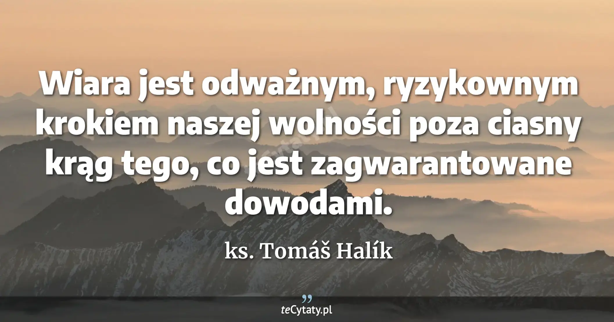 Wiara jest odważnym, ryzykownym krokiem naszej wolności poza ciasny krąg tego, co jest zagwarantowane dowodami. - ks. Tomáš Halík