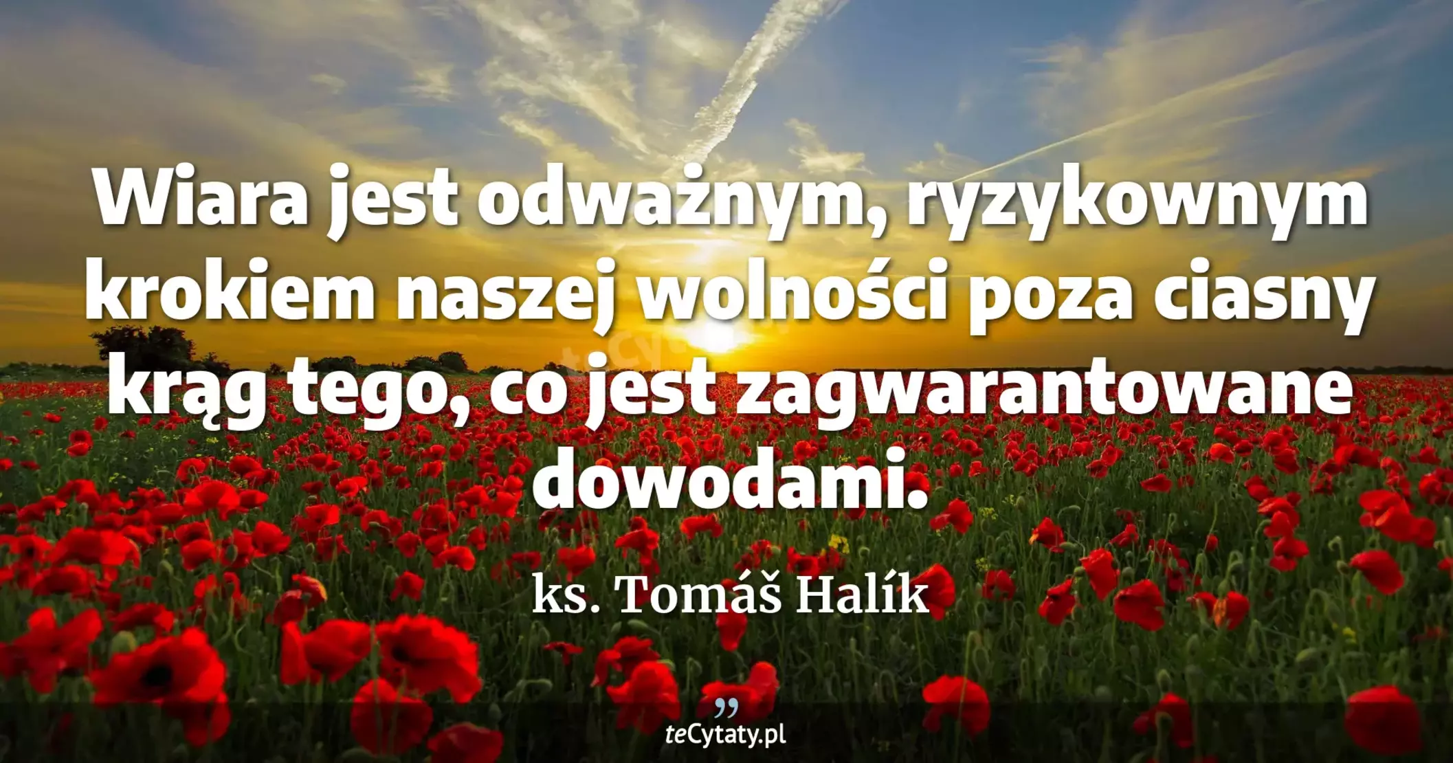 Wiara jest odważnym, ryzykownym krokiem naszej wolności poza ciasny krąg tego, co jest zagwarantowane dowodami. - ks. Tomáš Halík