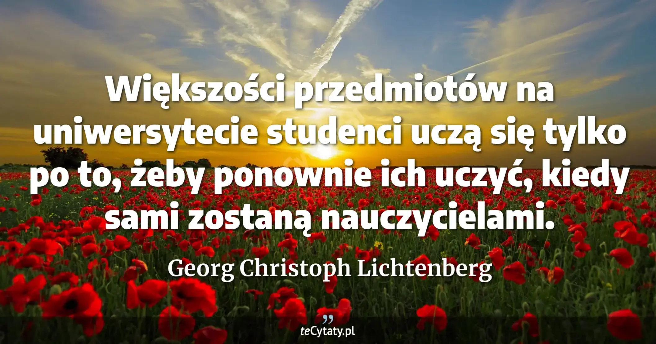 Większości przedmiotów na uniwersytecie studenci uczą się tylko po to, żeby ponownie ich uczyć, kiedy sami zostaną nauczycielami. - Georg Christoph Lichtenberg