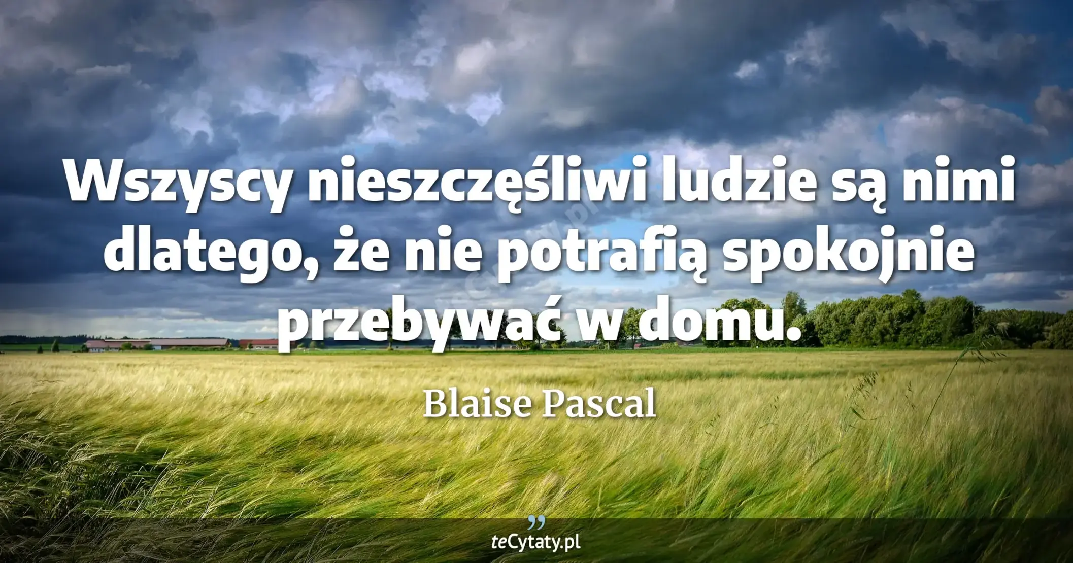Wszyscy nieszczęśliwi ludzie są nimi dlatego, że nie potrafią spokojnie przebywać w domu. - Blaise Pascal