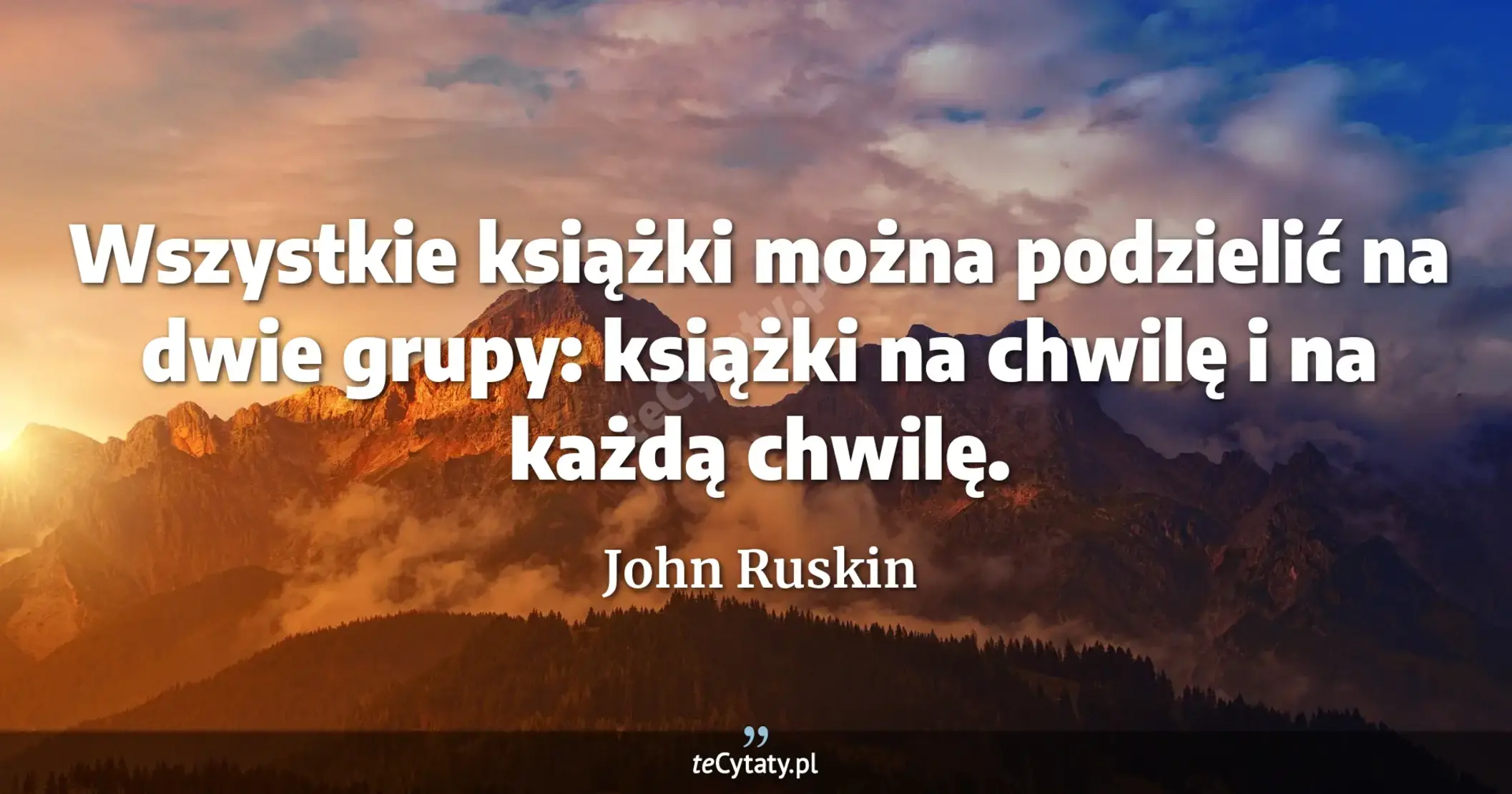 Wszystkie książki można podzielić na dwie grupy: książki na chwilę i na każdą chwilę. - John Ruskin