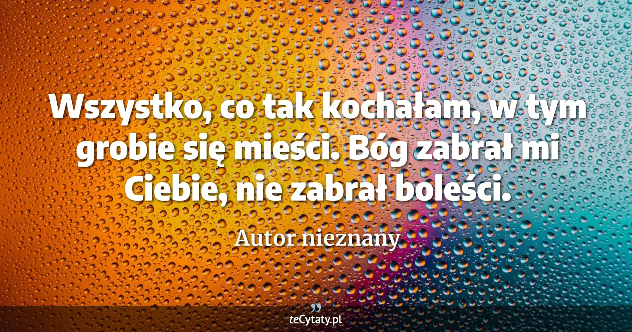 Wszystko, co tak kochałam, w tym grobie się mieści. Bóg zabrał mi Ciebie, nie zabrał boleści. - Autor nieznany