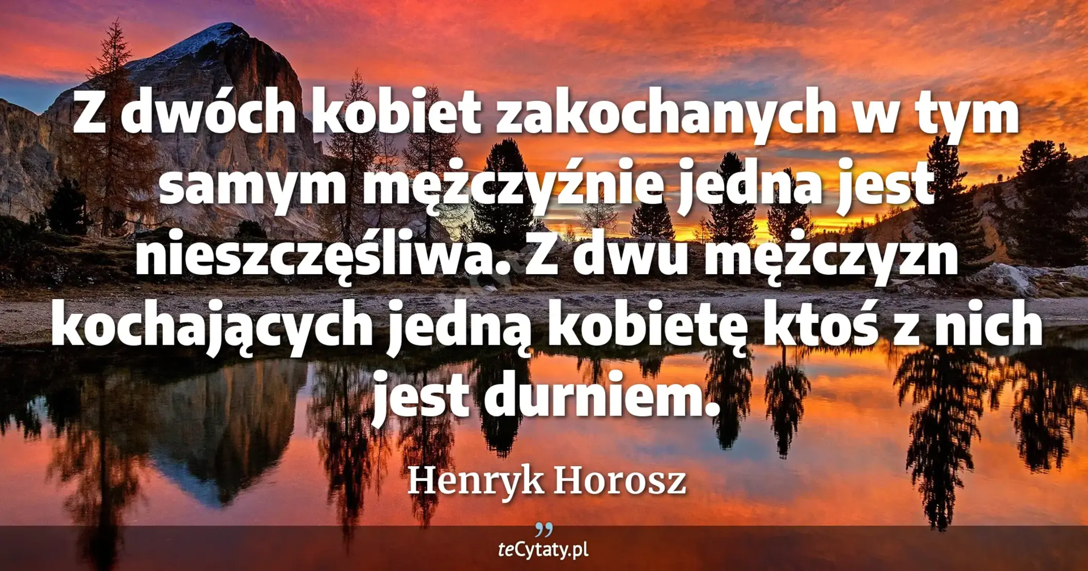 Z dwóch kobiet zakochanych w tym samym mężczyźnie jedna jest nieszczęśliwa. Z dwu mężczyzn kochających jedną kobietę ktoś z nich jest durniem. - Henryk Horosz