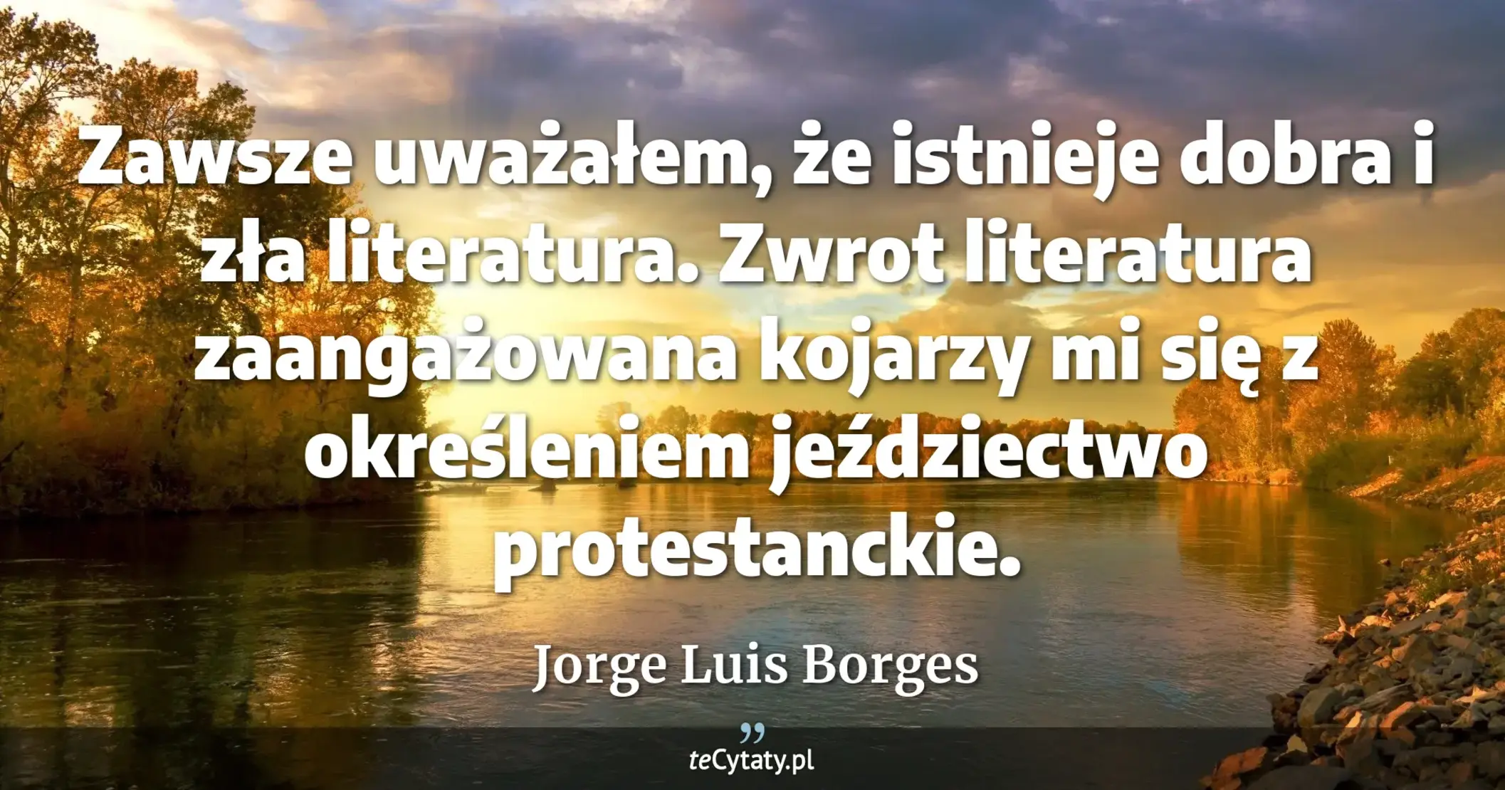 Zawsze uważałem, że istnieje dobra i zła literatura. Zwrot literatura zaangażowana kojarzy mi się z określeniem jeździectwo protestanckie. - Jorge Luis Borges