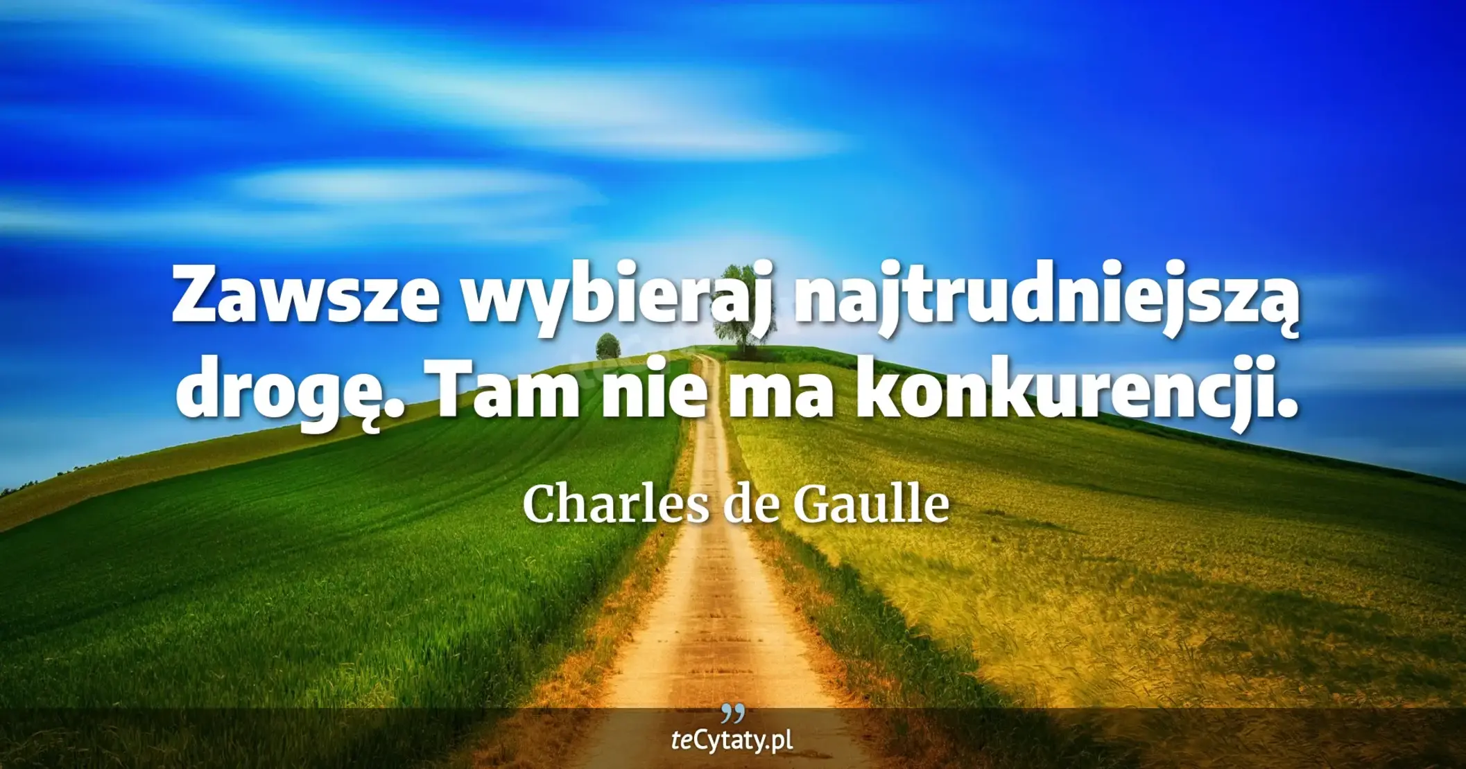 Zawsze wybieraj najtrudniejszą drogę. Tam nie ma konkurencji. - Charles de Gaulle