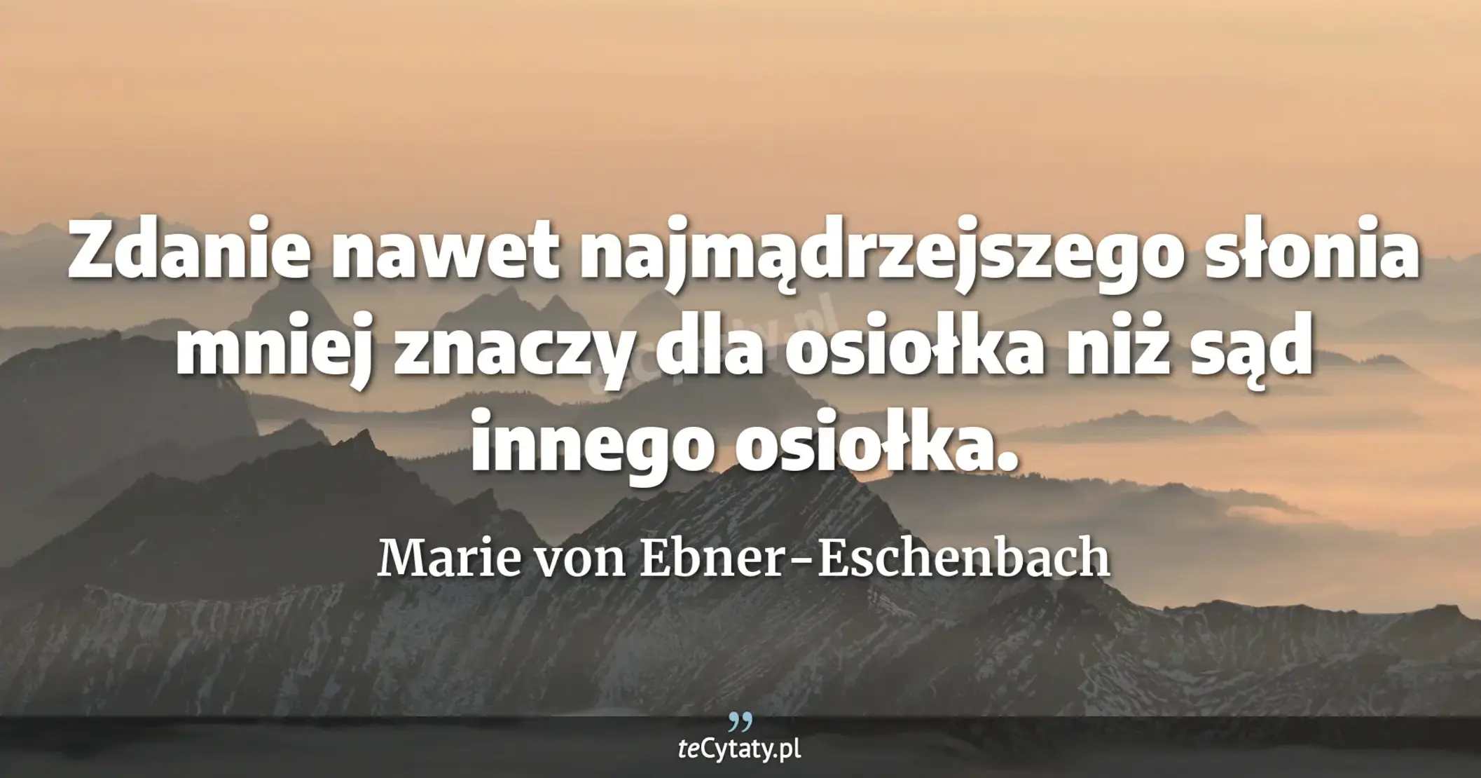 Zdanie nawet najmądrzejszego słonia mniej znaczy dla osiołka niż sąd innego osiołka. - Marie von Ebner-Eschenbach