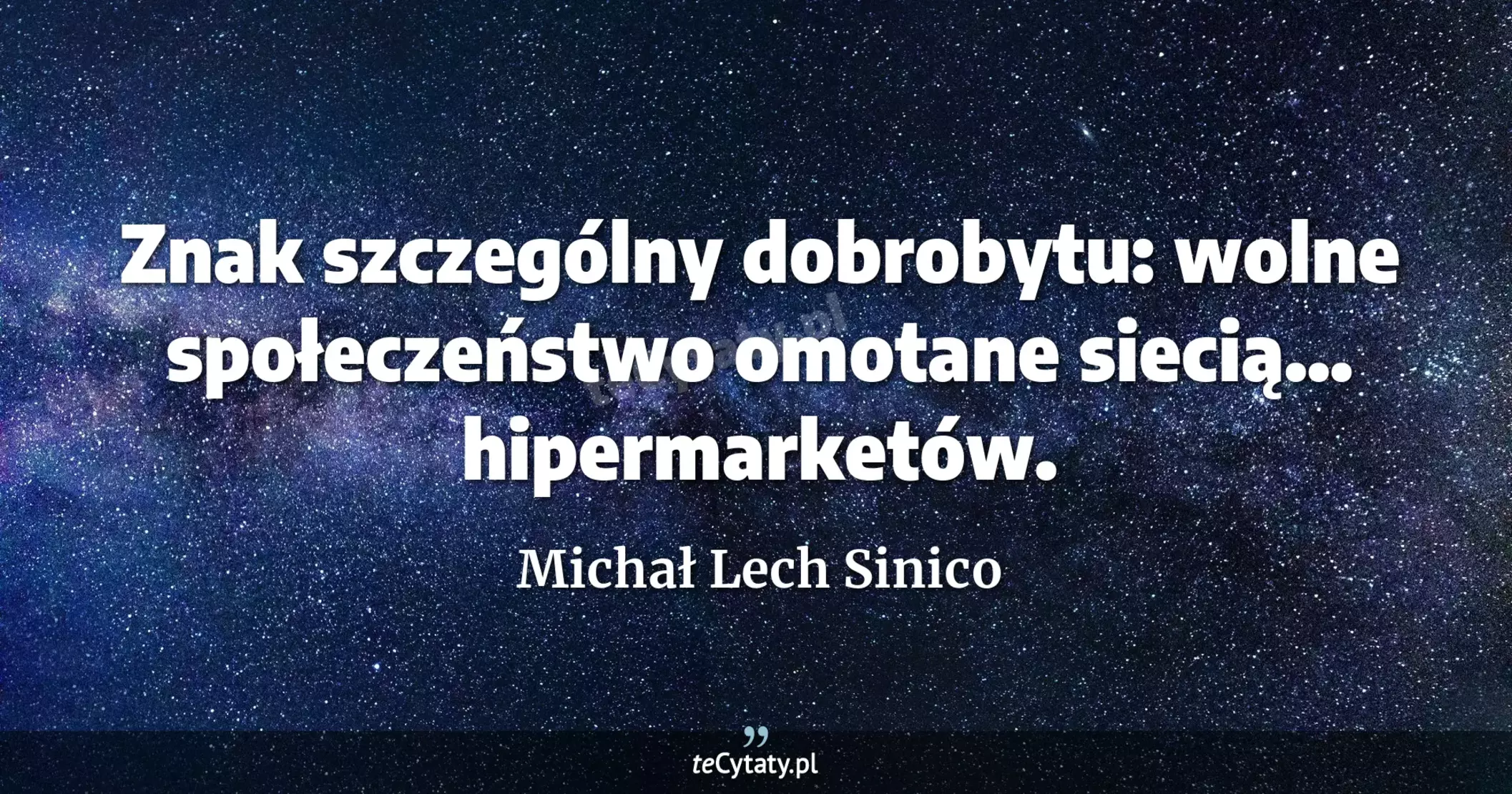 Znak szczególny dobrobytu: wolne społeczeństwo omotane siecią... hipermarketów. - Michał Lech Sinico
