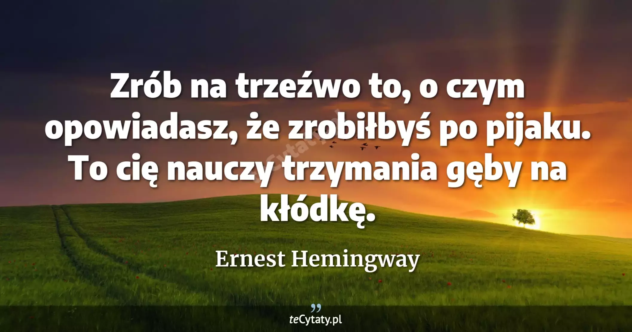 Zrób na trzeźwo to, o czym opowiadasz, że zrobiłbyś po pijaku. To cię nauczy trzymania gęby na kłódkę. - Ernest Hemingway