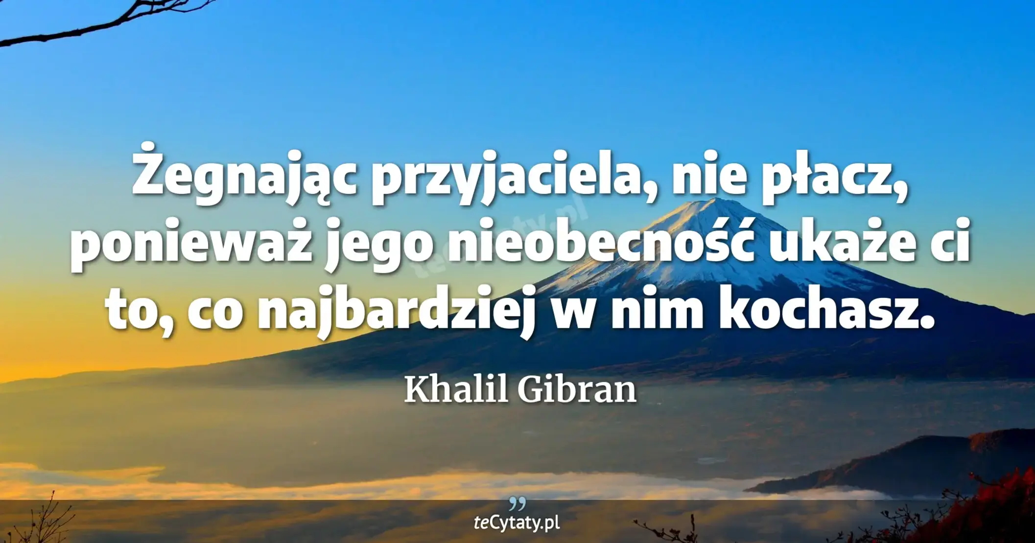 Żegnając przyjaciela, nie płacz, ponieważ jego nieobecność ukaże ci to, co najbardziej w nim kochasz. - Khalil Gibran