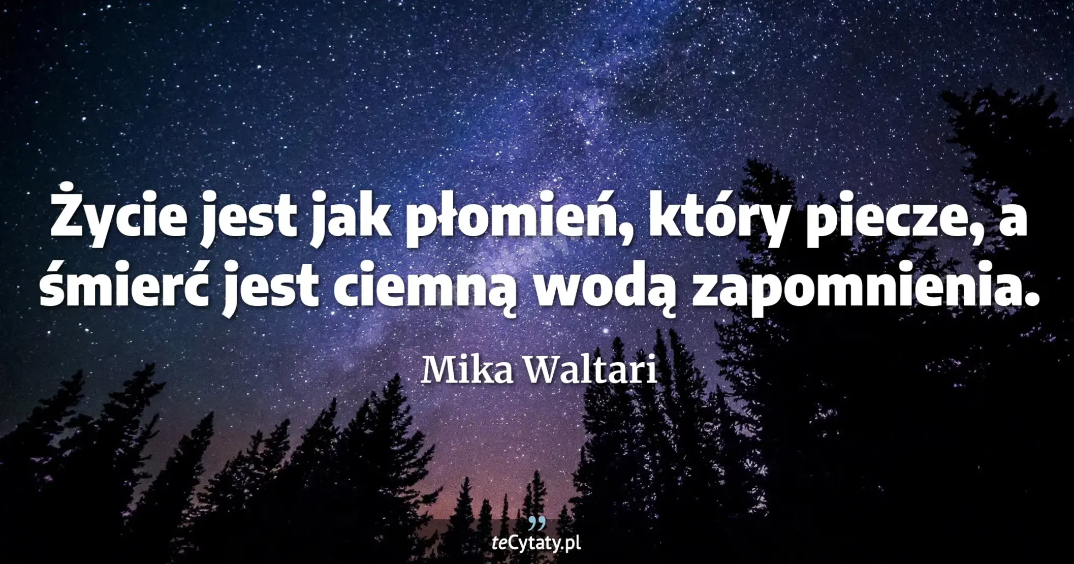 Życie jest jak płomień, który piecze, a śmierć jest ciemną wodą zapomnienia. - Mika Waltari