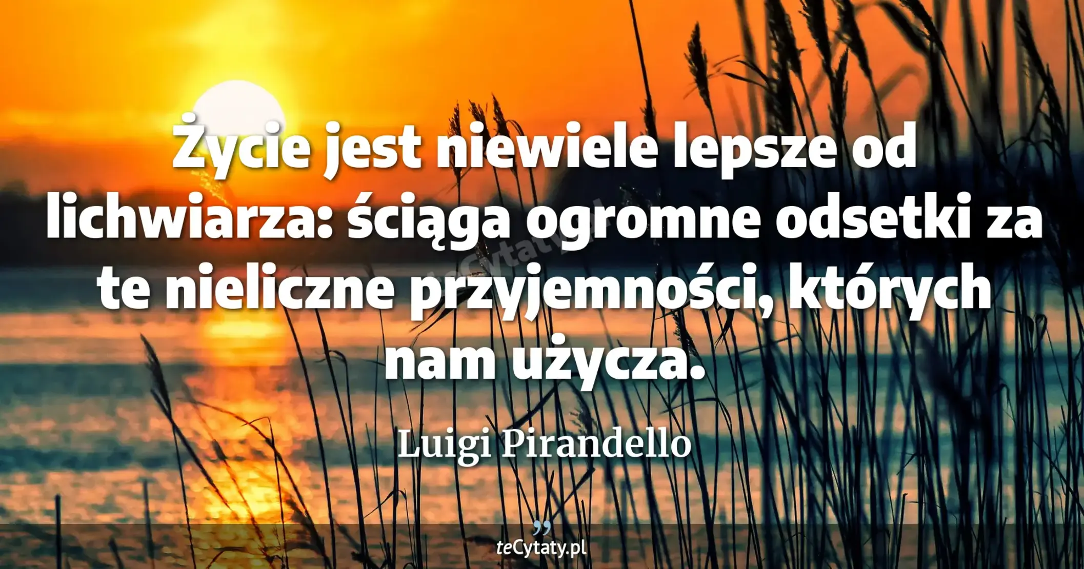 Życie jest niewiele lepsze od lichwiarza: ściąga ogromne odsetki za te nieliczne przyjemności, których nam użycza. - Luigi Pirandello