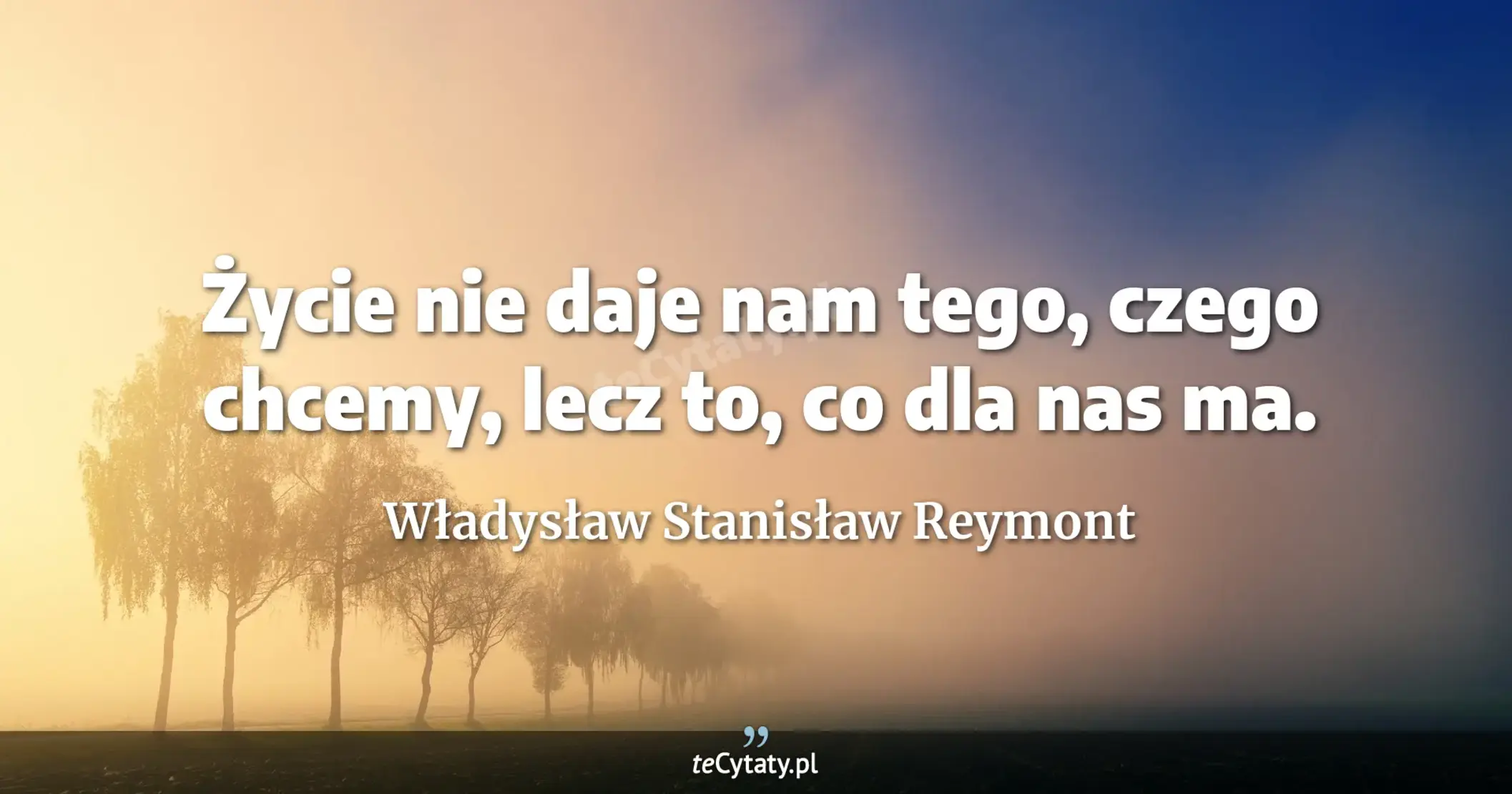 Życie nie daje nam tego, czego chcemy, lecz to, co dla nas ma. - Władysław Stanisław Reymont