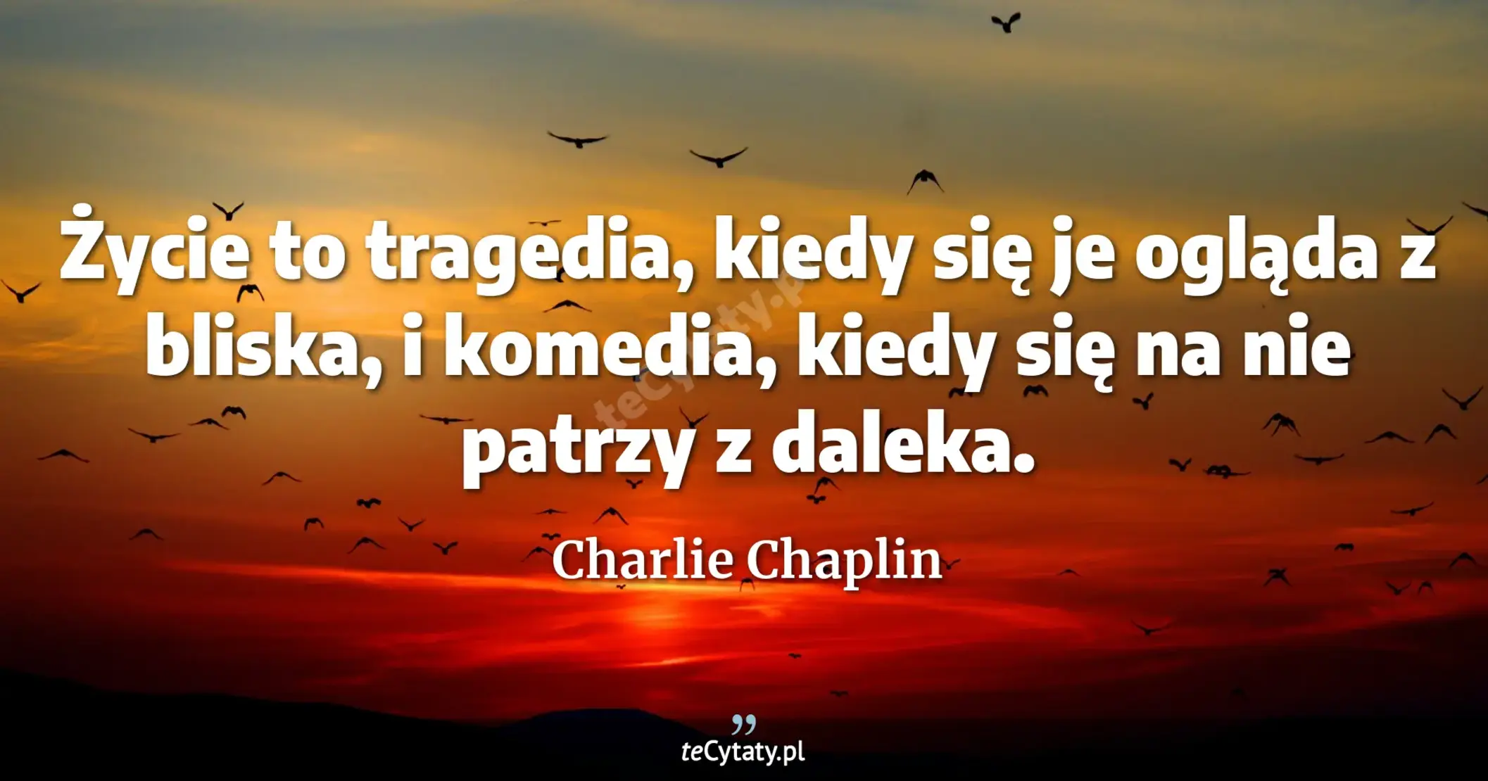 Życie to tragedia, kiedy się je ogląda z bliska, i komedia, kiedy się na nie patrzy z daleka. - Charlie Chaplin