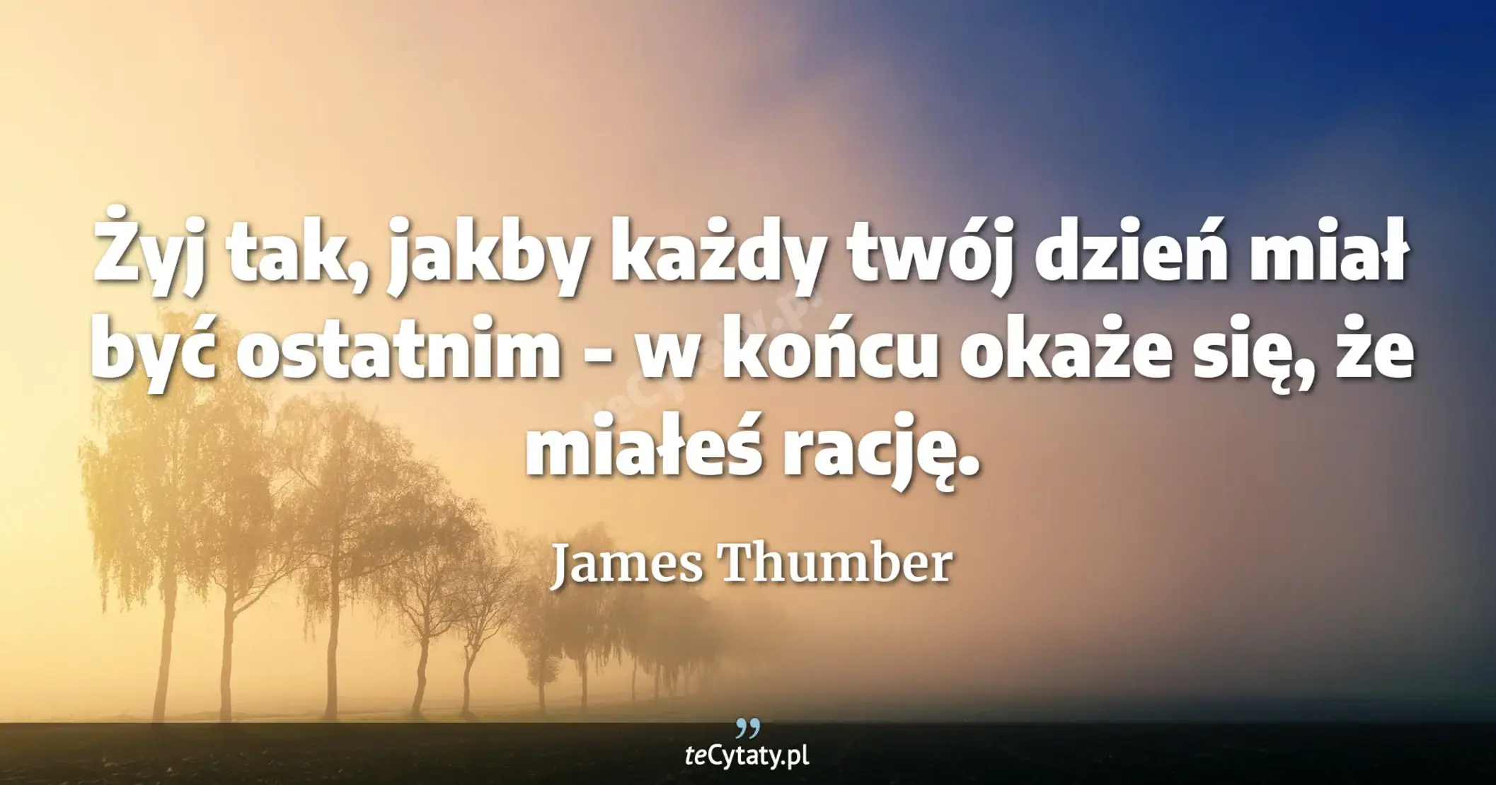 Żyj tak, jakby każdy twój dzień miał być ostatnim - w końcu okaże się, że miałeś rację. - James Thumber