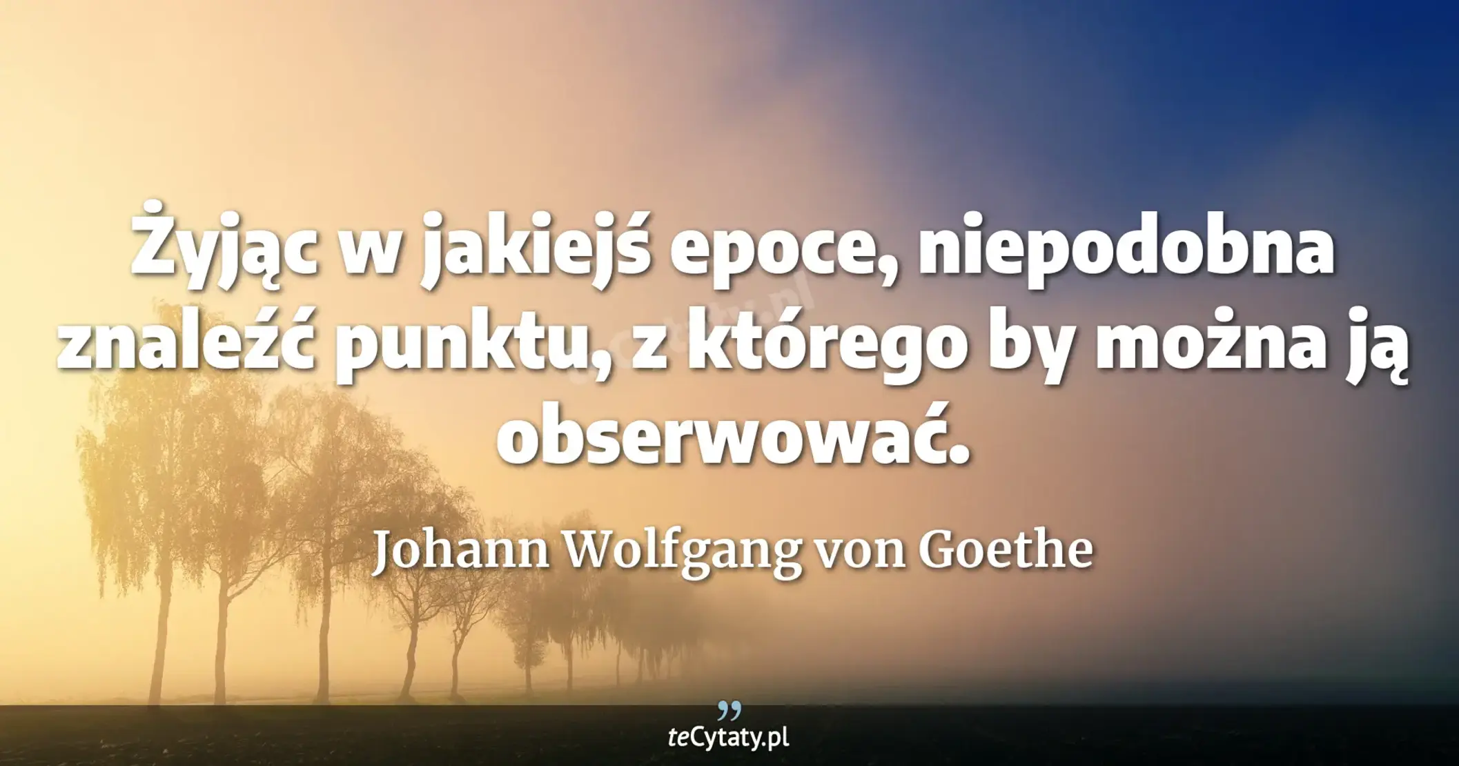 Żyjąc w jakiejś epoce, niepodobna znaleźć punktu, z którego by można ją obserwować. - Johann Wolfgang von Goethe