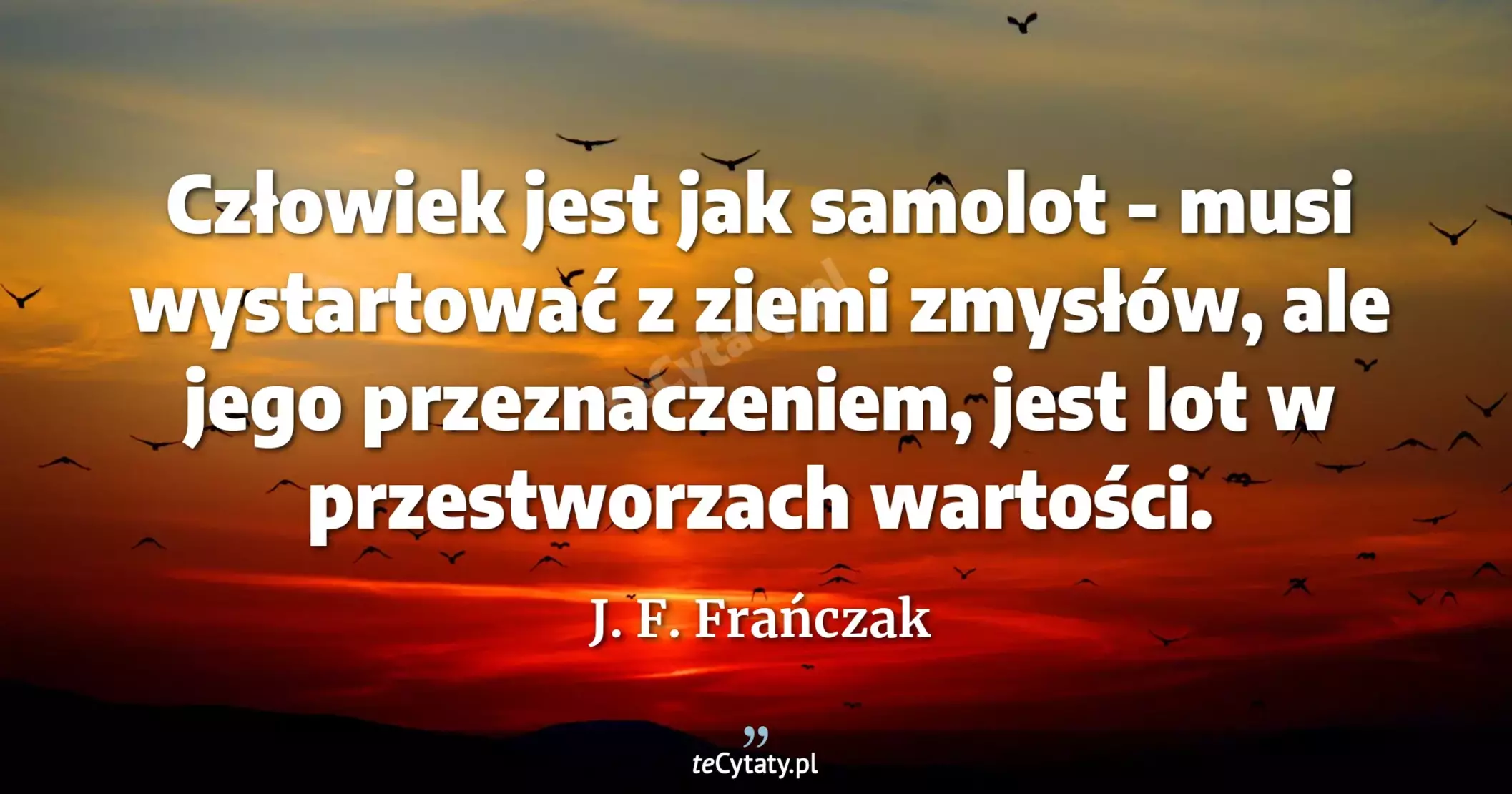 Człowiek jest jak samolot - musi wystartować z ziemi zmysłów, ale jego przeznaczeniem, jest lot w przestworzach wartości. - J. F. Frańczak