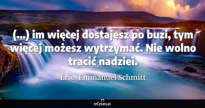 Cytat Éric-Emmanuel Schmitt: (...) im więcej dostajesz po buzi, tym więcej możesz wytrzymać. Nie wo...