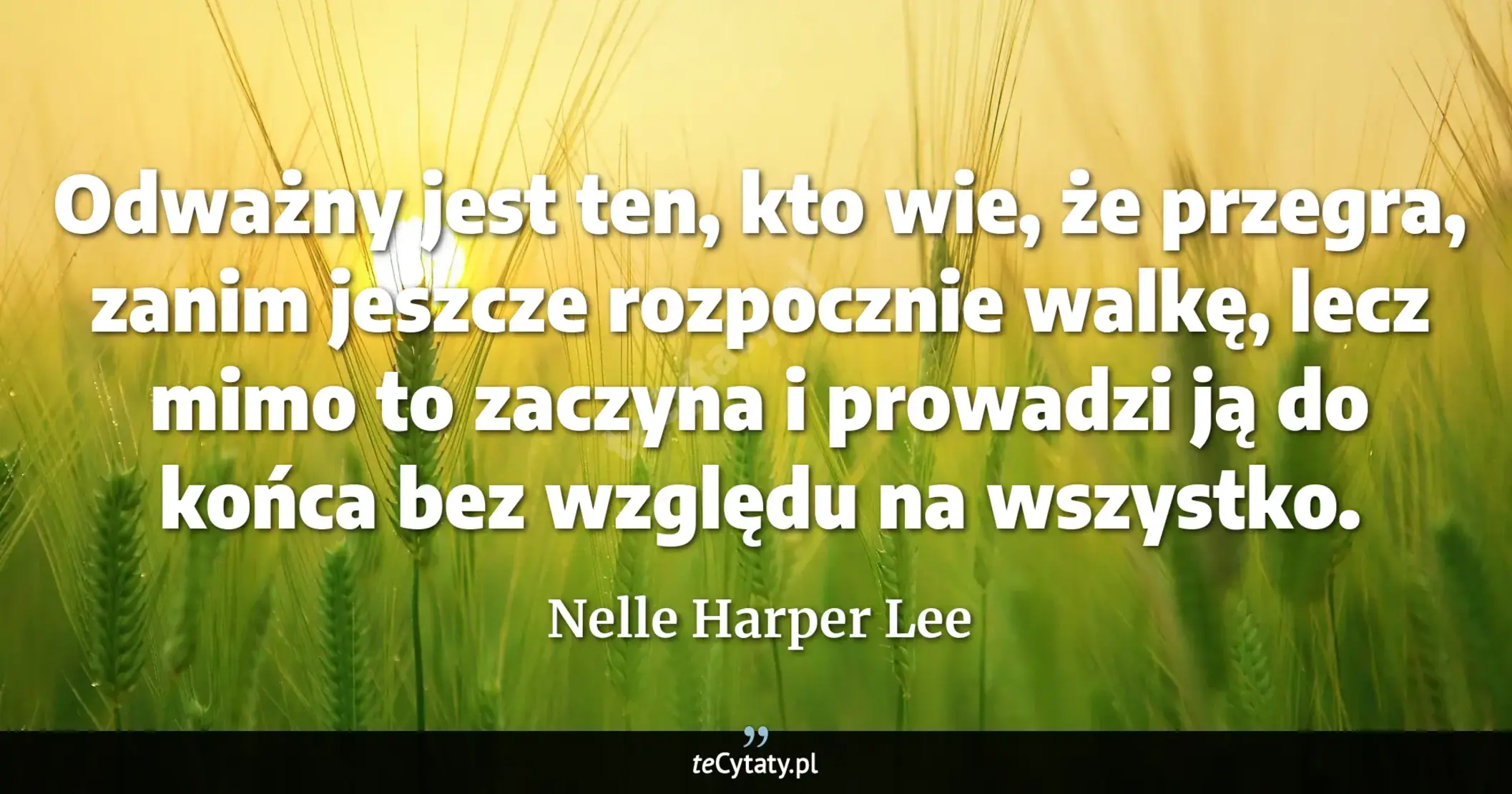 Cytat Nelle Harper Lee: "Odważny jest ten, kto wie, że przegra, zanim jeszcze rozpocznie walkę, lecz mimo to zaczyna i prowad..."