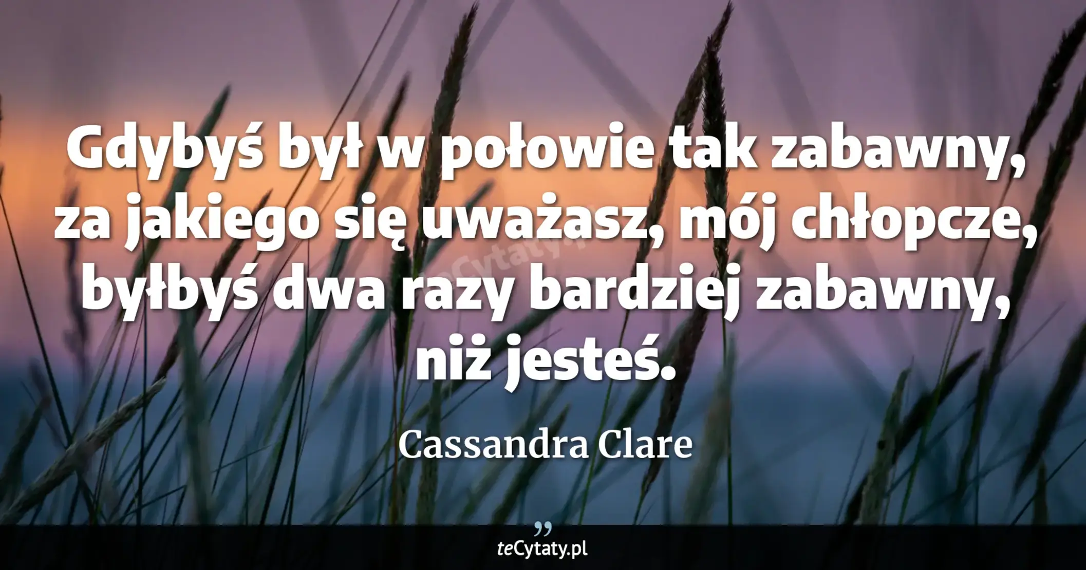 Cytat Cassandra Clare: "Gdybyś był w połowie tak zabawny, za jakiego się uważasz, mój chłopcze, byłbyś dwa razy bardziej zab..."