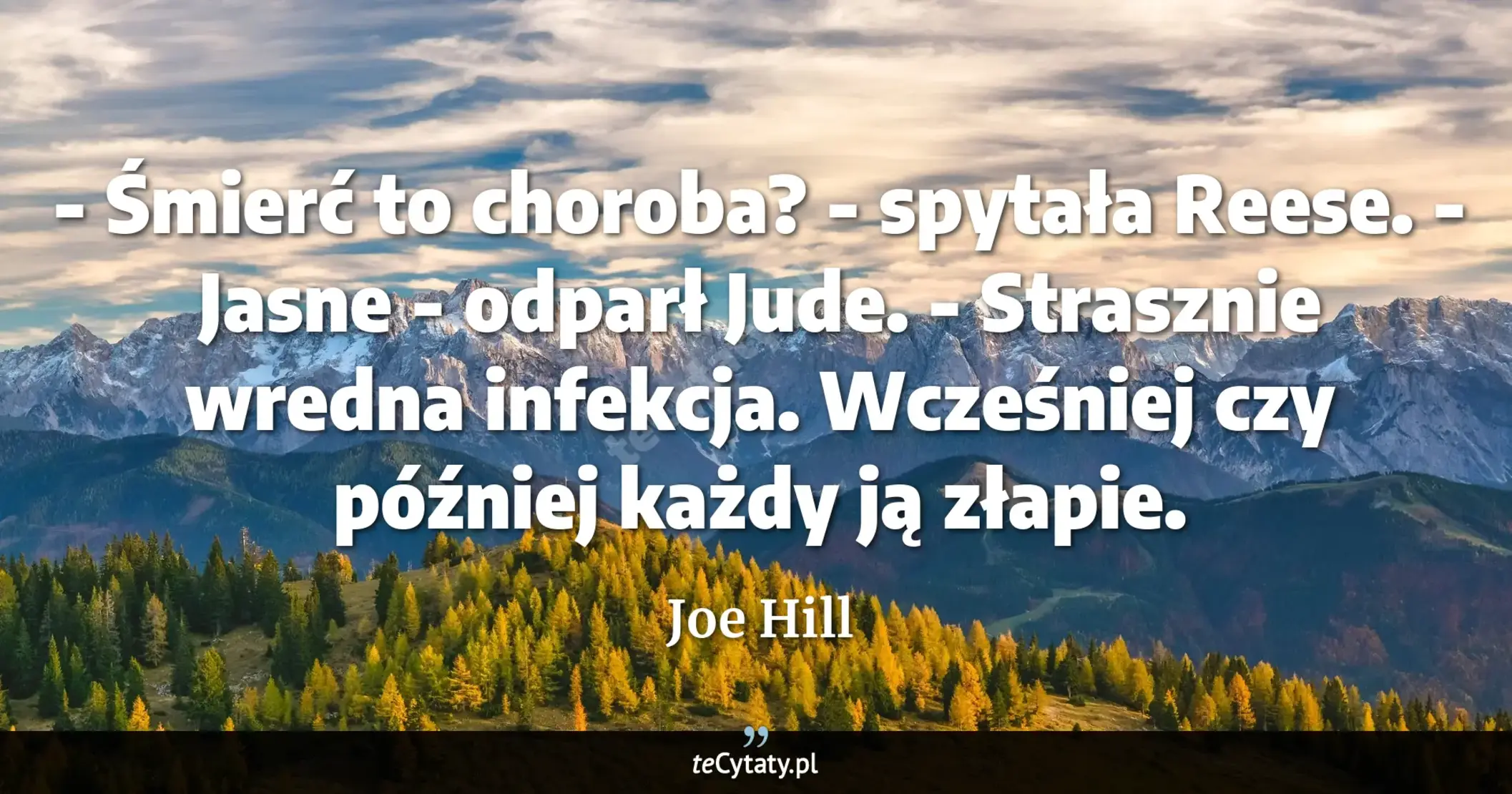 Cytat Joe Hill: "- Śmierć to choroba? - spytała Reese.<br>
- Jasne - odparł Jude. - Strasznie wredna infekcja. Wcześn..."