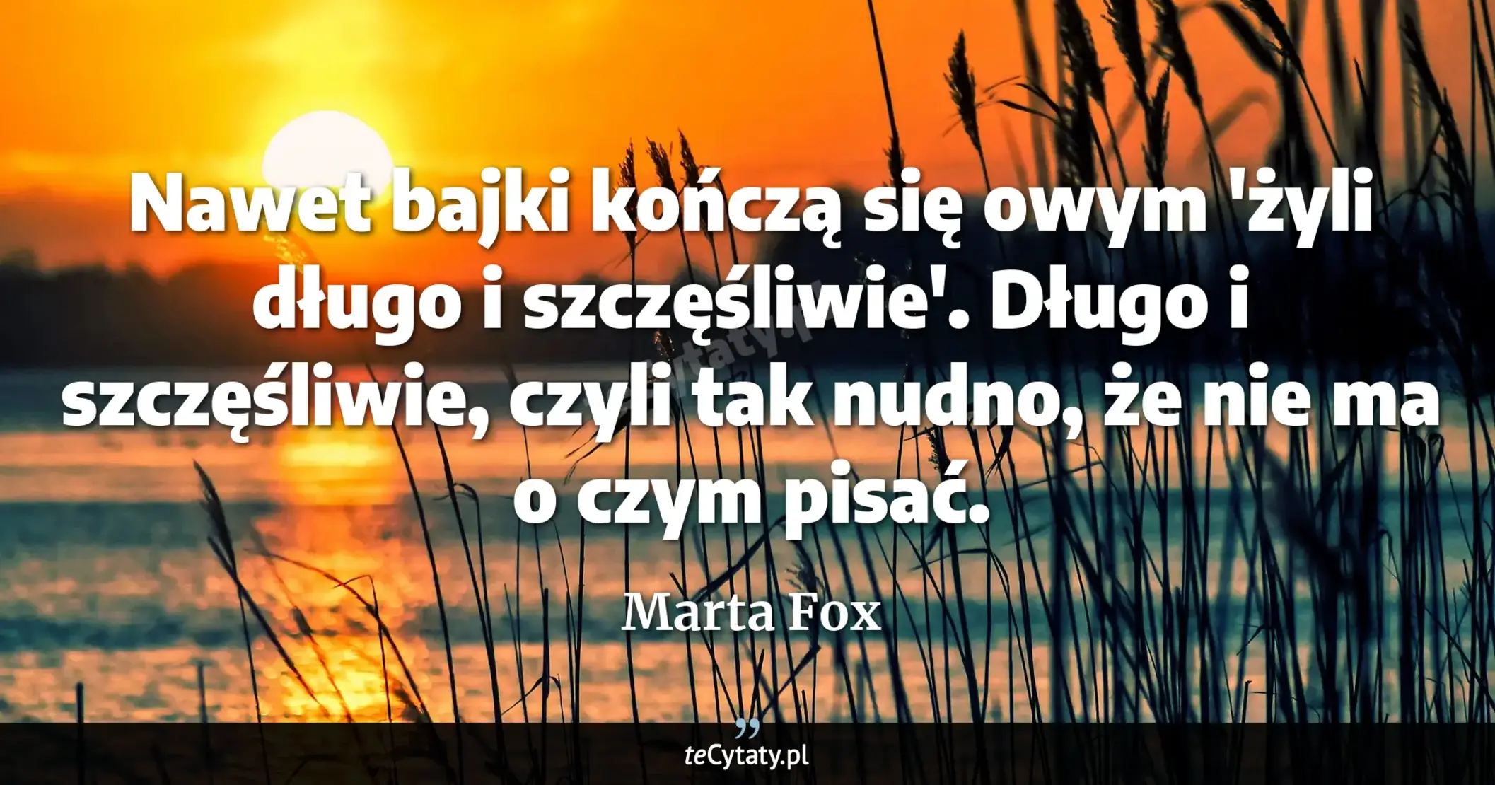 Cytat Marta Fox: "Nawet bajki kończą się owym 'żyli długo i szczęśliwie'. Długo i szczęśliwie, czyli tak nudno, że nie..."