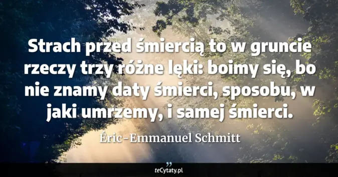 Cytat Éric-Emmanuel Schmitt: Strach przed śmiercią to w gruncie rzeczy trzy różne lęki: boimy się, ...