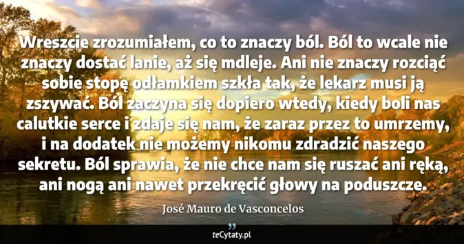 Cytat José Mauro de Vasconcelos: Wreszcie zrozumiałem, co to znaczy ból. Ból to wcale nie znaczy dostać...