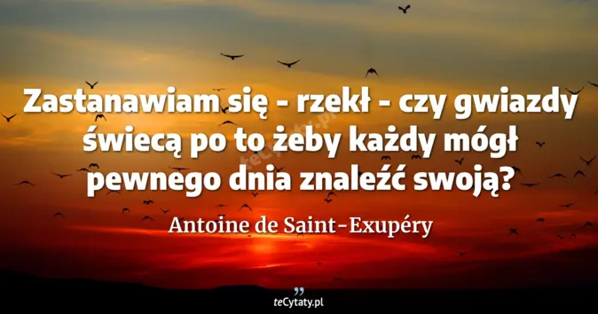 Cytat Antoine de Saint-Exupéry: Zastanawiam się - rzekł - czy gwiazdy świecą po to żeby każdy mógł pew...